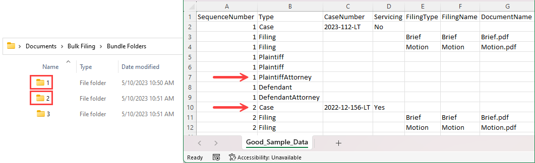 CSV File / Filing Bundle association